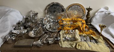 A George III silver table spoon together with a sterling silver dish and a quantity of