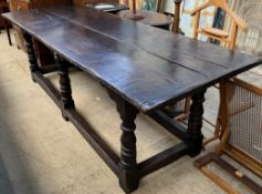 A 17th century style oak refectory table,