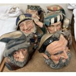 A collection of six Royal Doulton Character jugs including Bacchus D6499, Neptune, D6548,