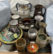 A David Leach jug together with Jeremy leach pottery, Gordon Mernzies bowl, faience tea bowl,