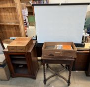 A table top projector screen together with Organ music, an oak occasional table,