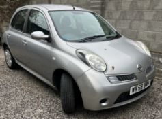 A 2008 Nissan Micra Acenta 1240cc, five door hatchback, in silver, mileage 70440,