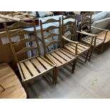 A set of four Ercol elm ladder back dining chairs (includes two carvers)