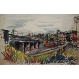 Attributed to James Lawrence Isherwood Railway Junction Mixed media 38cm x 57cm Signed