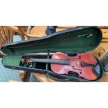 A violin with a one piece back and stringing, bears a label for Dulcis et Fortis,