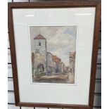 L Y Powell A street scene Watercolour Signed