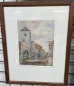 L Y Powell A street scene Watercolour Signed