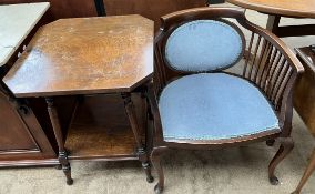 An Edwardian mahogany tub chair together with an octagonal topped occasional table