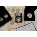 A 1972 silver $1 gem proof, together with a 2016 silver eagle dollar 1972, with box and certificate,