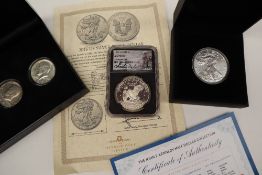 A 1972 silver $1 gem proof, together with a 2016 silver eagle dollar 1972, with box and certificate,