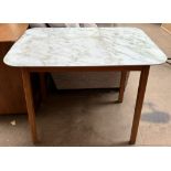 A mid 20th century faux marble topped dining table on square legs, 90cm wide x 55.