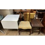 A mid 20th century melamine topped kitchen table together with a mahogany dining chair and an oak