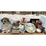 A Susie Cooper part coffee set together with other pottery, glass dressing table set, mantle clock,