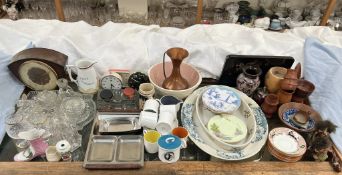 A Susie Cooper part coffee set together with other pottery, glass dressing table set, mantle clock,