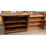 A pine bookcase together with a modern bookcase