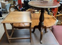 A mid 20th century teak occasional table of square form together with a Victorian tripod table