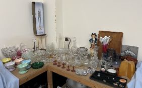 Beswick Sundae dishes together with glass bowls and dishes, glass vases, glass claret jug,