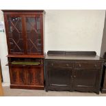 A reproduction mahogany secretaire bookcase with a dentil moulded cornice above a pair of astragal