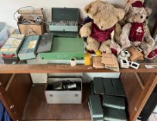 Harrods teddy bears together with a slide projector and assorted slides