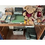 Harrods teddy bears together with a slide projector and assorted slides