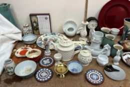 An Old Tupton ware pottery vase together with Wedgwood creamwares, Cafe De Paris wall plaque,