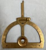 A brass protractor by P Orr and Sons, with swing arm,