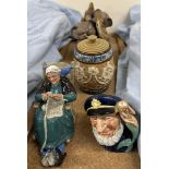 A Royal Doulton tobacco jar together with a Royal Doulton figure, twilight,