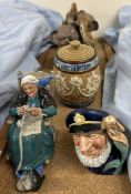 A Royal Doulton tobacco jar together with a Royal Doulton figure, twilight,