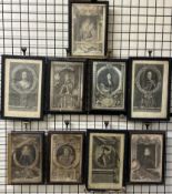 A set of nine portrait engravings of heads of state including Elizabeth I, Marie Reyne,