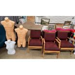 A set of three elbow chairs together with three mannequins CONDITION REPORT: All