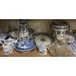 An Adderleys Ltd Sheraton pattern jug, basin and slops bucket set together with assorted pottery,