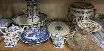 An Adderleys Ltd Sheraton pattern jug, basin and slops bucket set together with assorted pottery,