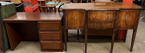 A reproduction mahogany sideboard with two cupboards and a drawer on square tapering legs together