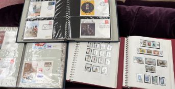 Three albums of first day covers together with two stamp albums