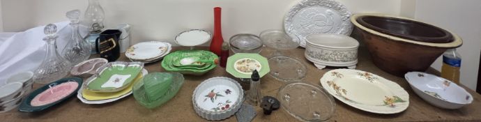 Beswick ware leaf dishes together with large mixing bowls, cake stands, plates, decanters,