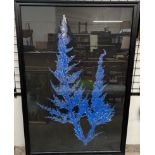 A large picture with a blue fern decoration to a black ground and frame