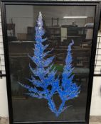 A large picture with a blue fern decoration to a black ground and frame