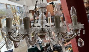 A ten branch glass lustre drop chandelier