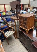 An Edwardian mahogany Sutherland table together with a walnut display cabinet, mahogany sideboard,