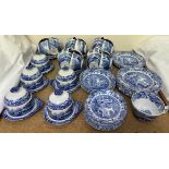 A Spode Italian pattern blue and white pottery breakfast set