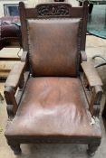 A Victorian carved oak Gentleman's chair