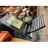 An Indian painted folding chair / Koran stand together with a painted stool