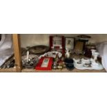 A pottery dressing table set together with a pottery planter, pottery plates, electroplated dish,