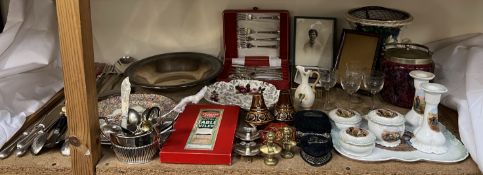 A pottery dressing table set together with a pottery planter, pottery plates, electroplated dish,