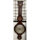 A 19th century mahogany banjo barometer, the moulded cornice above a hydrometer,