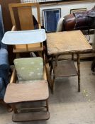 A bamboo occasional table together with two high chairs