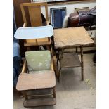 A bamboo occasional table together with two high chairs