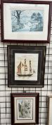 Bill Cole Lone Voyager Watercolour Signed and label verso Together with two prints