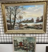 John Cocoran Farmstead in a snowy landscape Oil on canvas Signed Together with a print