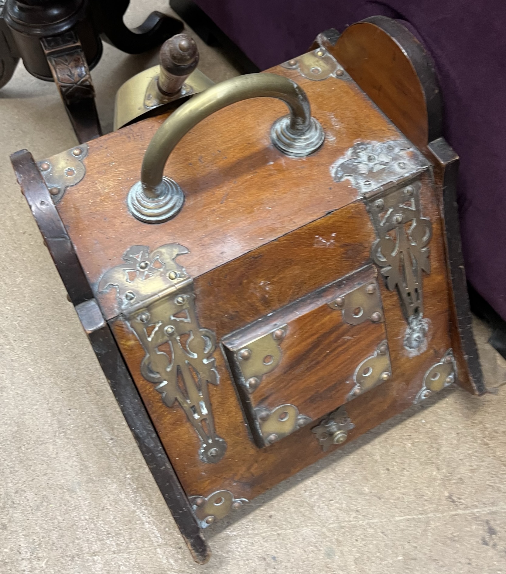 A Victorian piano stool of circular form with button upholstery together with a walnut coal box - Image 2 of 2